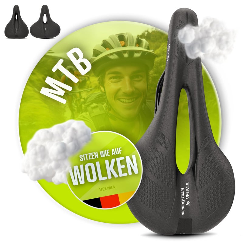 VELMIA Bike Seat Designed in Germany - Made of Comfy Memory Foam | Waterproof and with Smart Zone-Concept for Men & Women, BMX, MTB & Road Bikes - Image 1